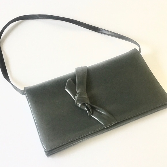 Handbags - Vintage leather gray bow clutch/shoulder bag